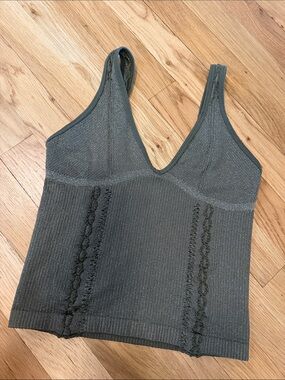 Anthropologie Olive Metallic Ribbed Tank
